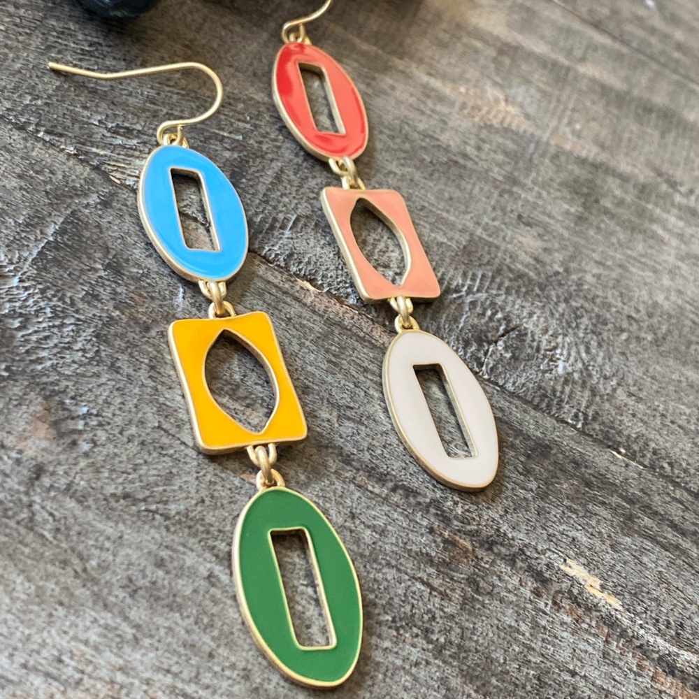 NEW Bright Enamel Colors Hoop Dangle Earrings - Picture 11 of 11